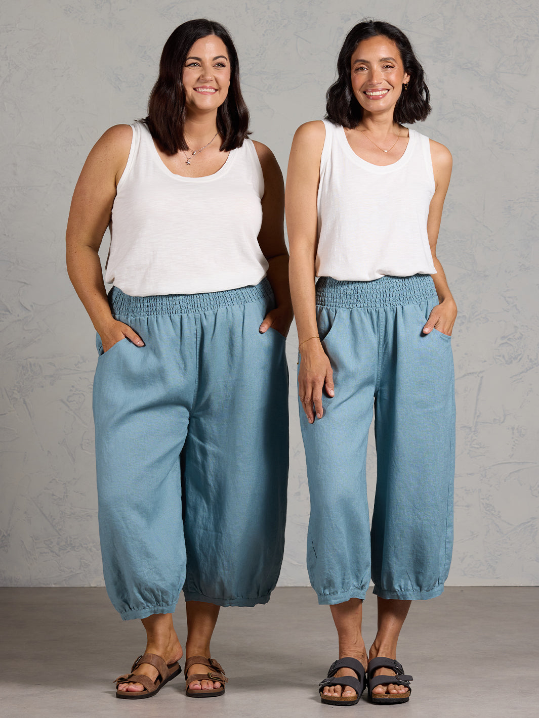 Marrakech French Linen Cropped Pants Tahiti Blue