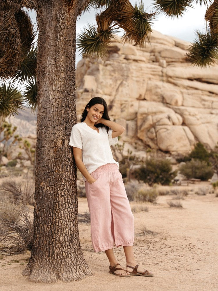 Marrakech French Linen Cropped Pants Dusty Pink