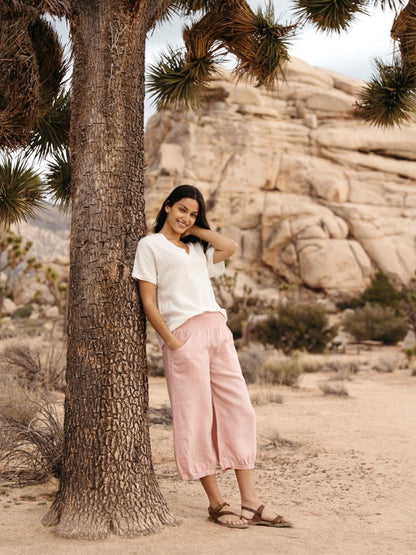 Marrakech French Linen Cropped Pants Dusty Pink