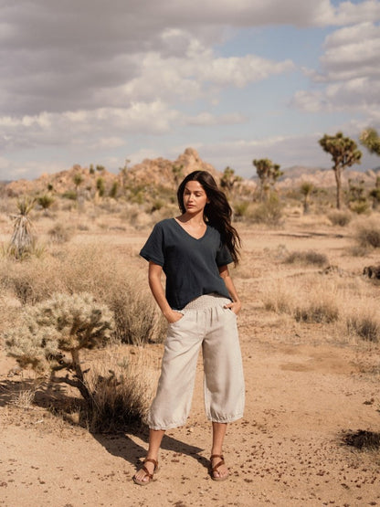 Marrakech French Linen Cropped Pants Flax
