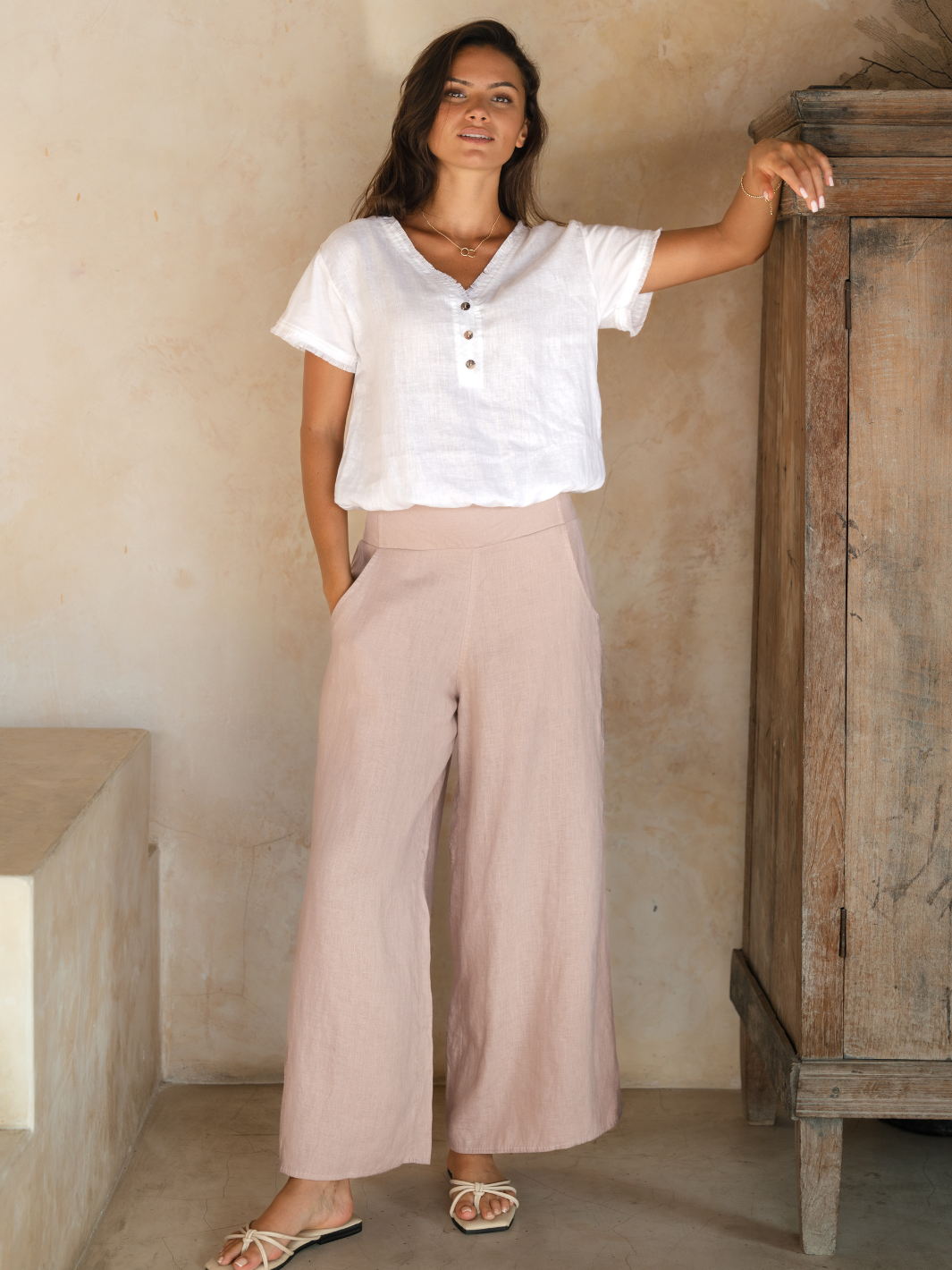 Portillo French Linen Pants Tea Rose