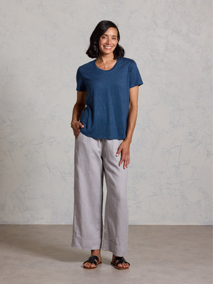 Clovelly French Linen T-Shirt Navy