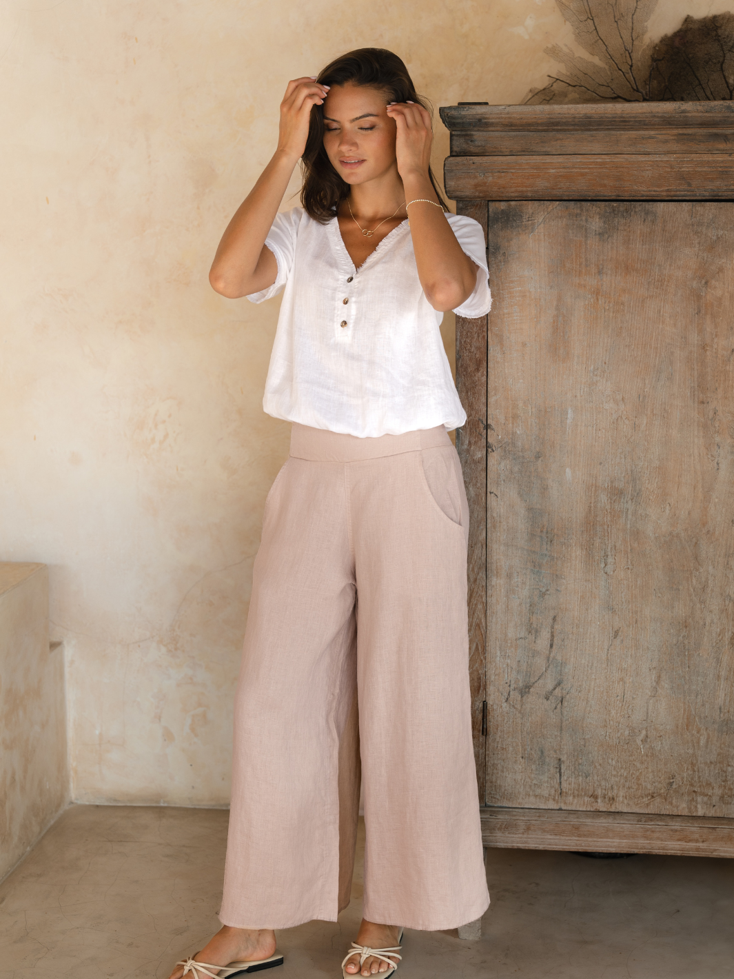 Portillo French Linen Pants Tea Rose
