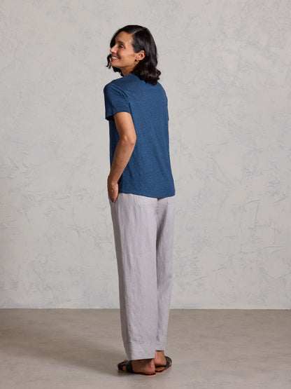 Clovelly French Linen T-Shirt Navy
