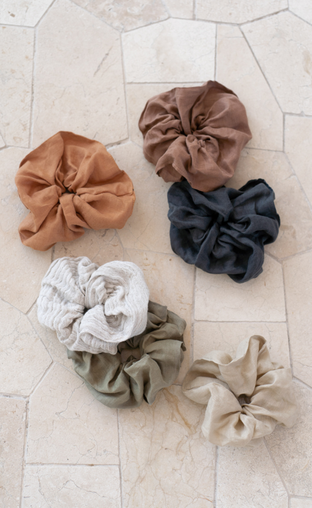 Jumbo French Linen Blend Scrunchie Natural