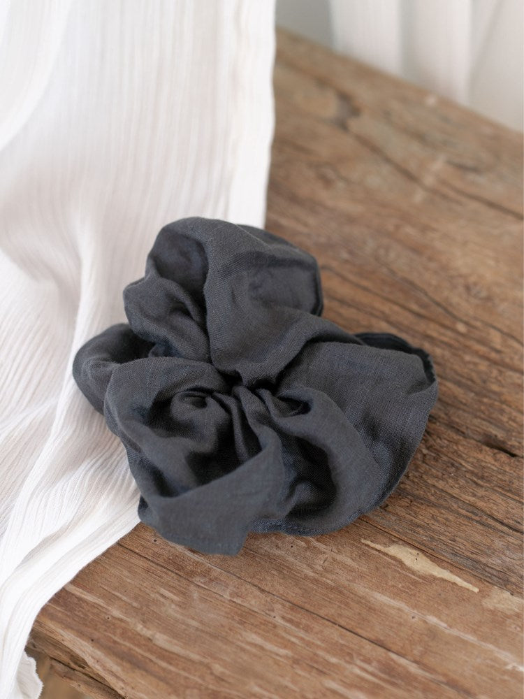 Jumbo French Linen Scrunchie Charcoal