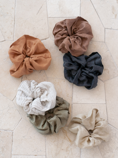 Jumbo French Linen Scrunchie Flax
