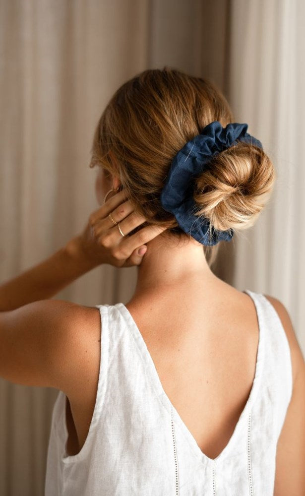 Jumbo French Linen Scrunchie Navy