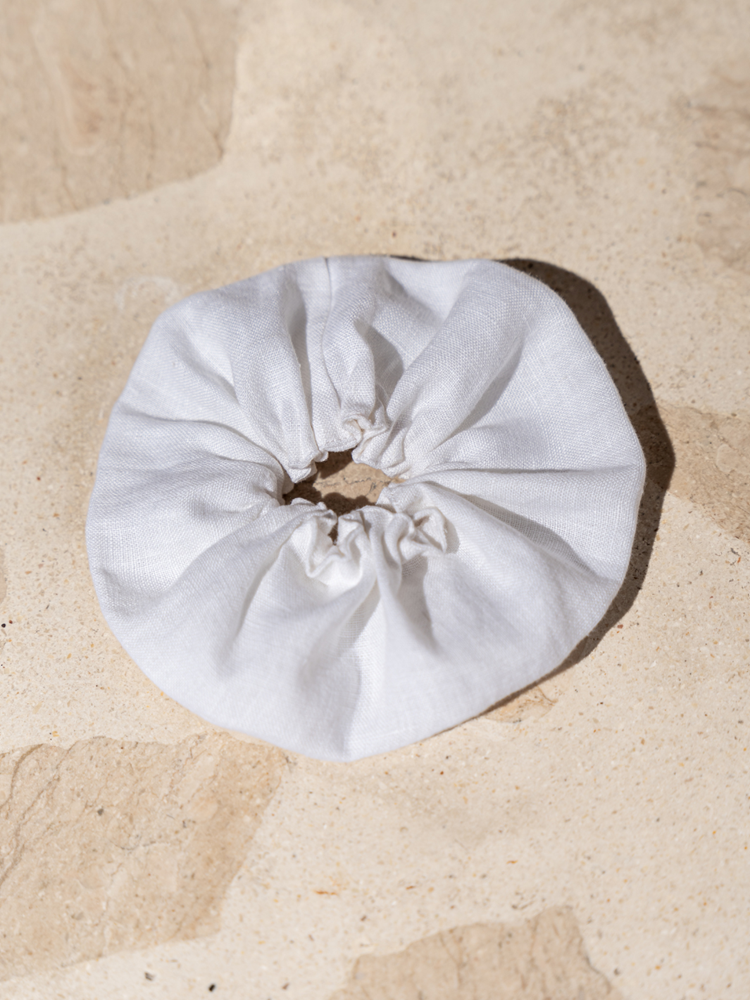 Jumbo French Linen Scrunchie White