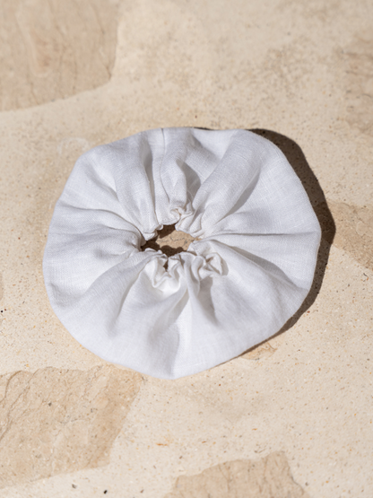 Jumbo French Linen Scrunchie White