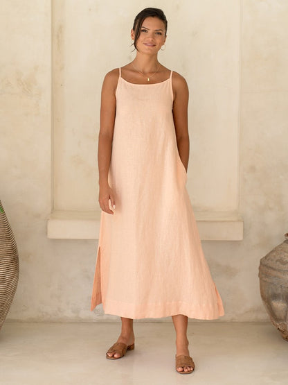 Peony French Linen Dress Coral