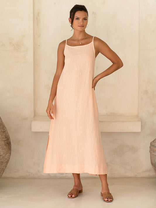 Peony French Linen Dress Coral