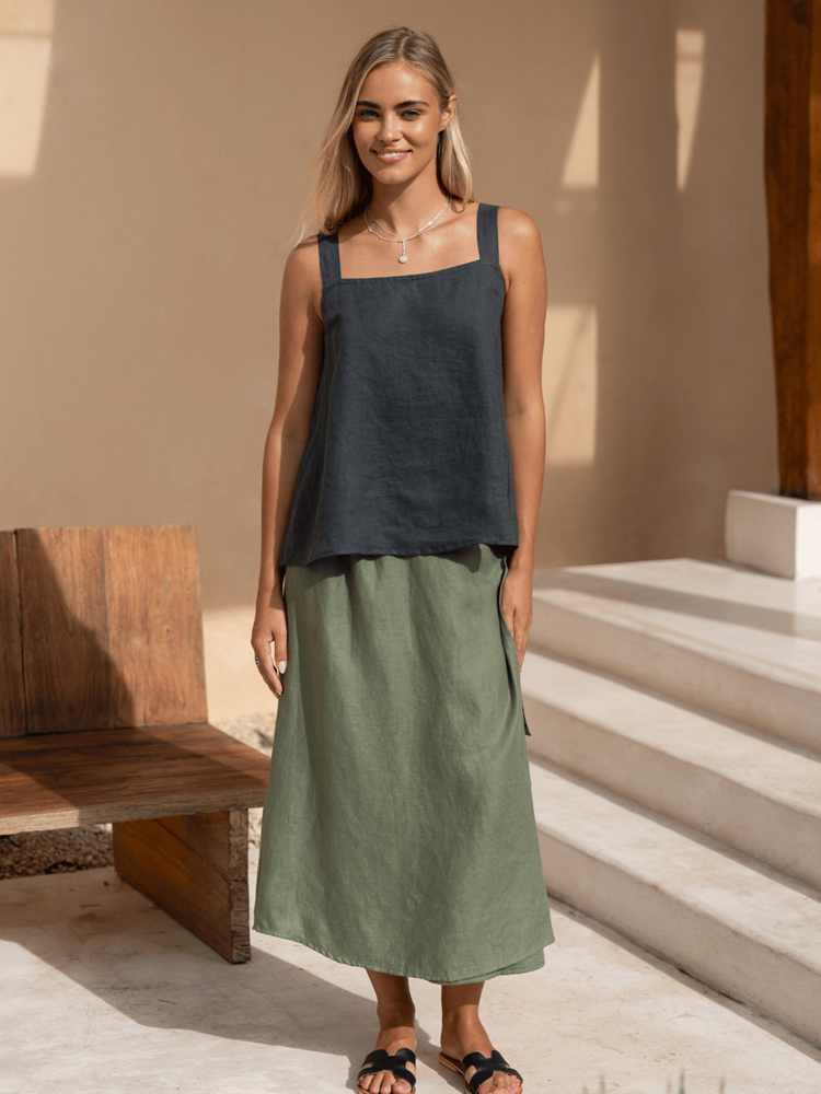Soella French Linen Top Charcoal