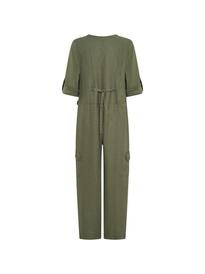 Mara French Linen Jumpsuit Olive