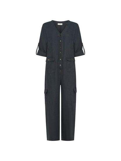 Mara French Linen Jumpsuit Charcoal