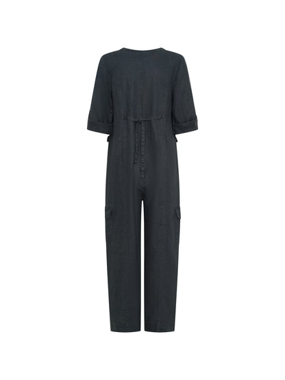 Mara French Linen Jumpsuit Charcoal