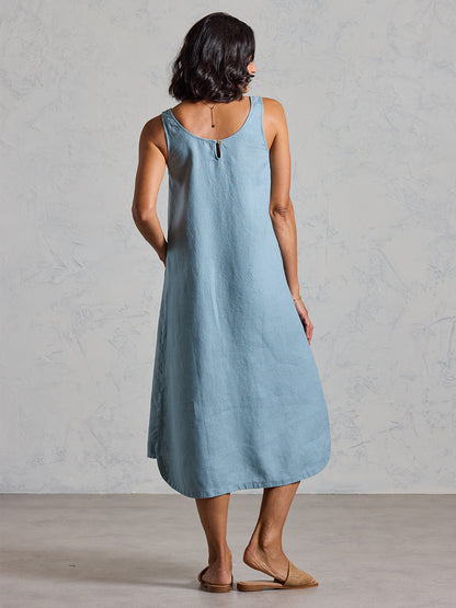 Laurel French Linen Dress Tahiti Blue