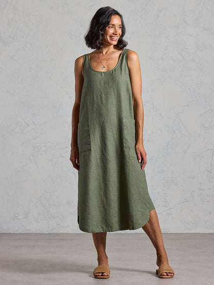 Laurel French Linen Dress Olive