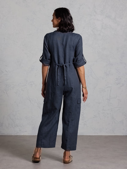 Mara French Linen Jumpsuit Charcoal