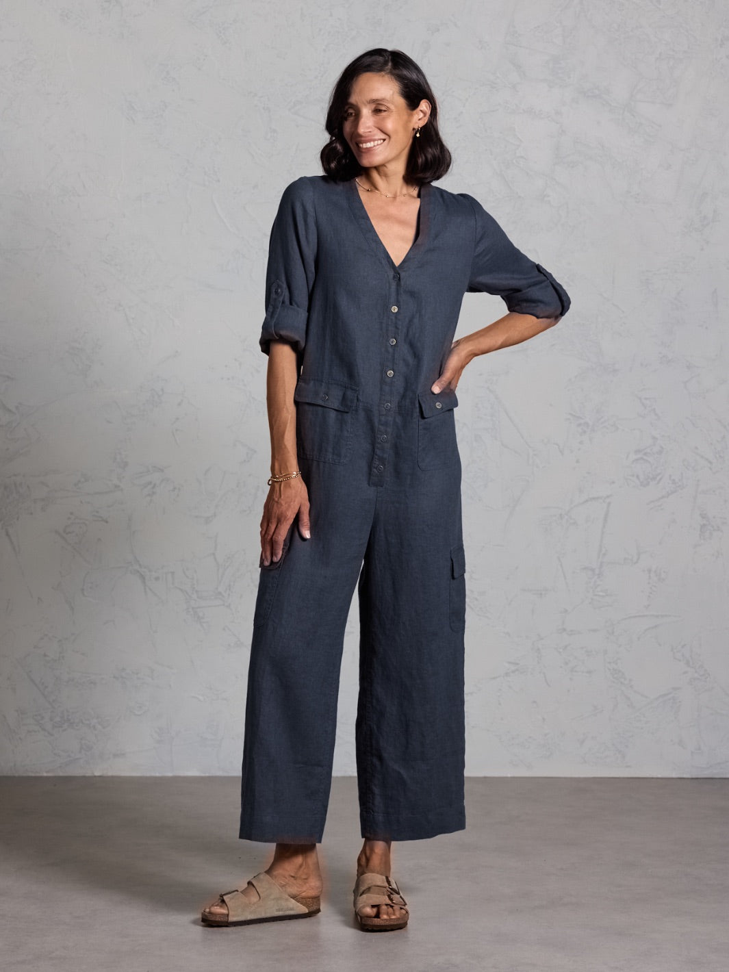 Mara French Linen Jumpsuit Charcoal