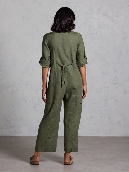 Mara French Linen Jumpsuit Olive