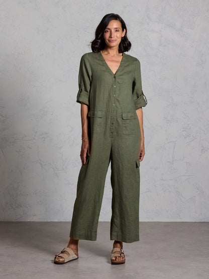 Mara French Linen Jumpsuit Olive