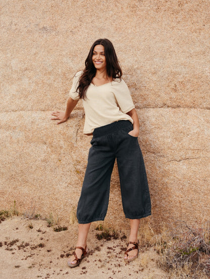 Marrakech French Linen Cropped Pants Charcoal