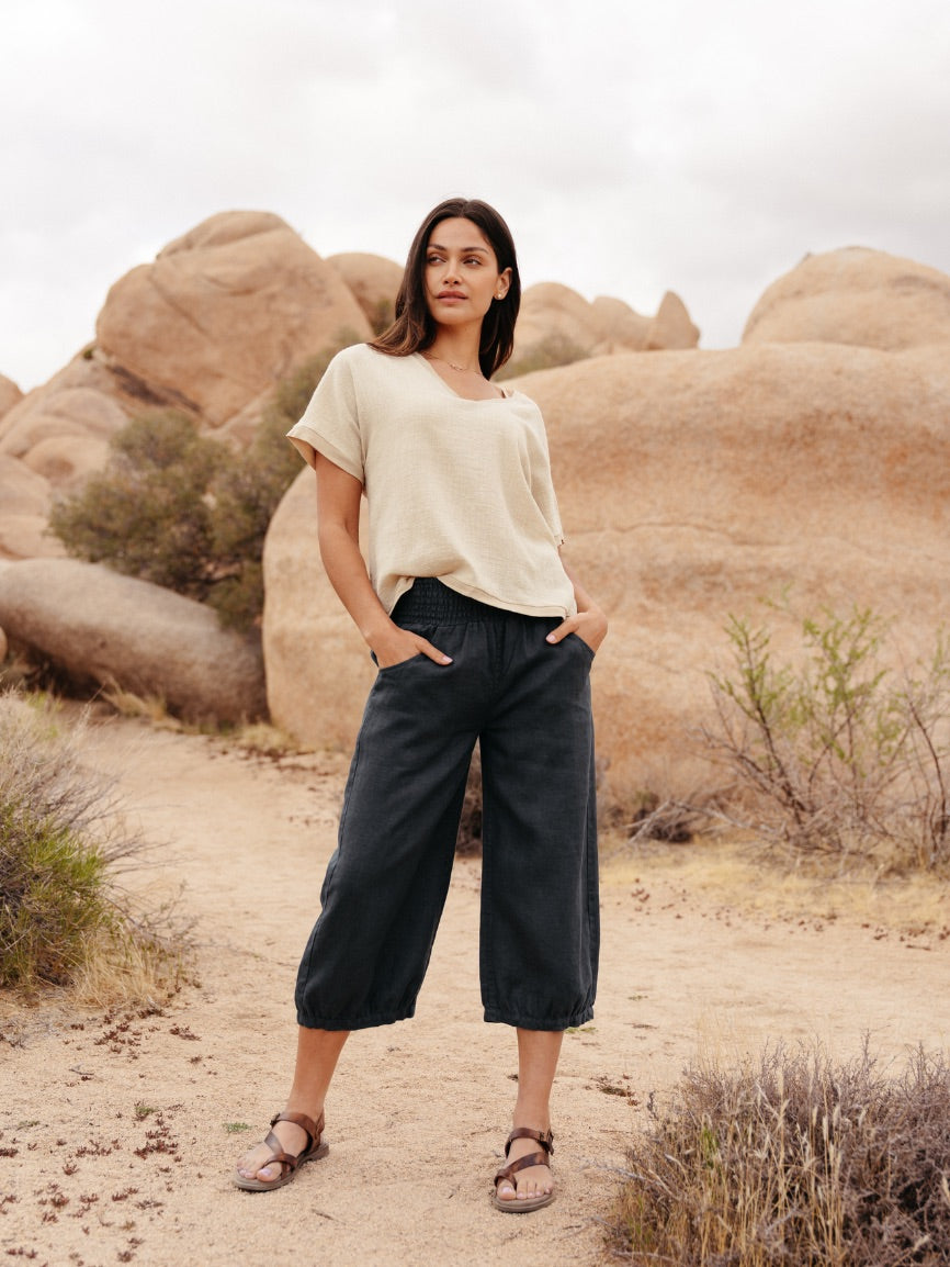 Marrakech French Linen Cropped Pants Charcoal