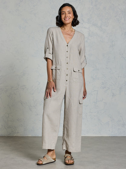 Mara French Linen Jumpsuit Flax