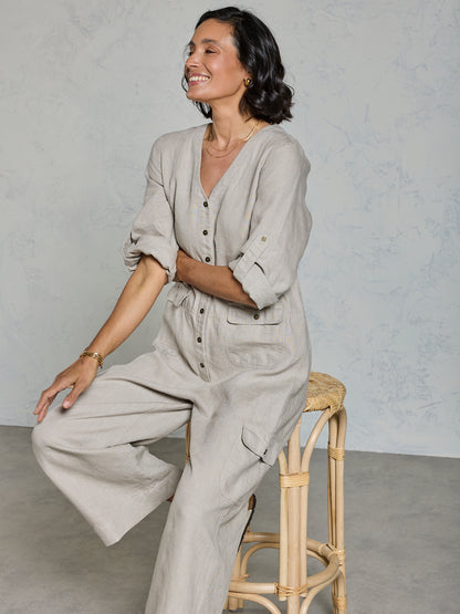 Mara French Linen Jumpsuit Flax