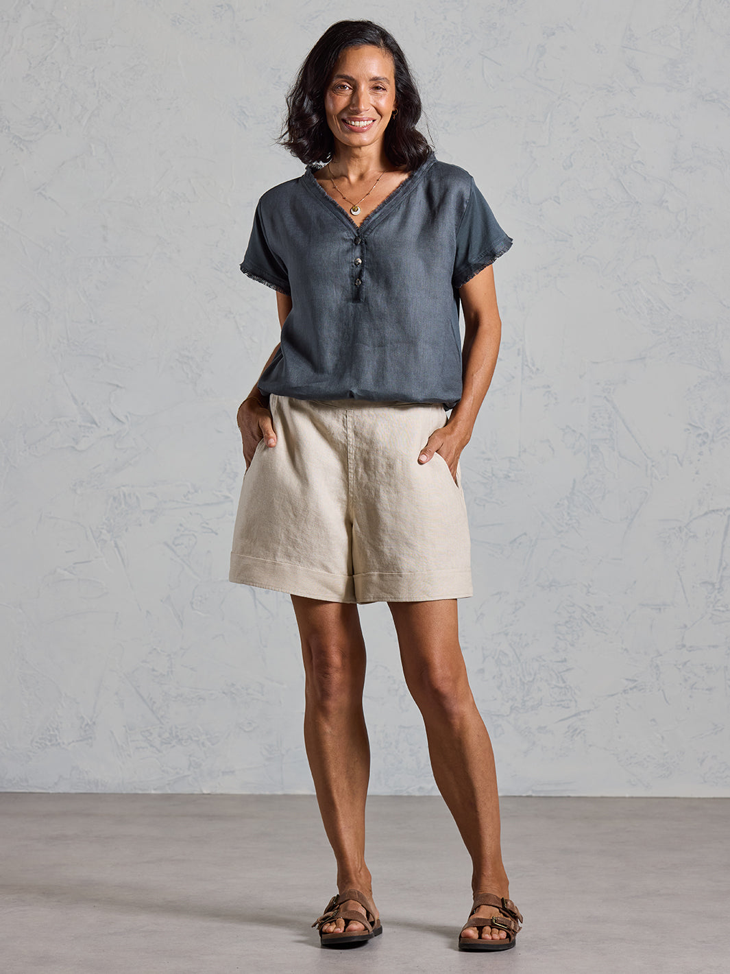 Paros French Linen Shorts Stone