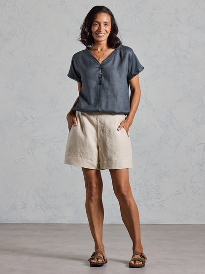 Paros French Linen Shorts Stone