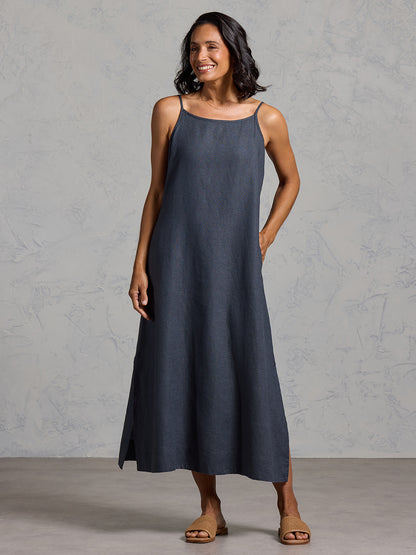 Peony French Linen Dress Charcoal
