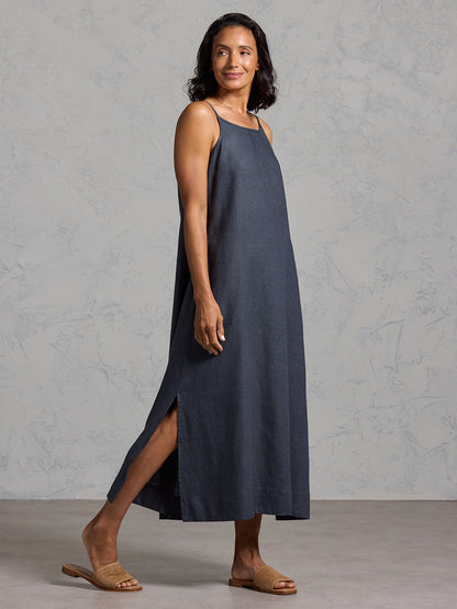 Peony French Linen Dress Charcoal