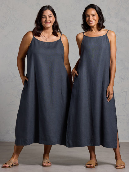 Peony French Linen Dress Charcoal