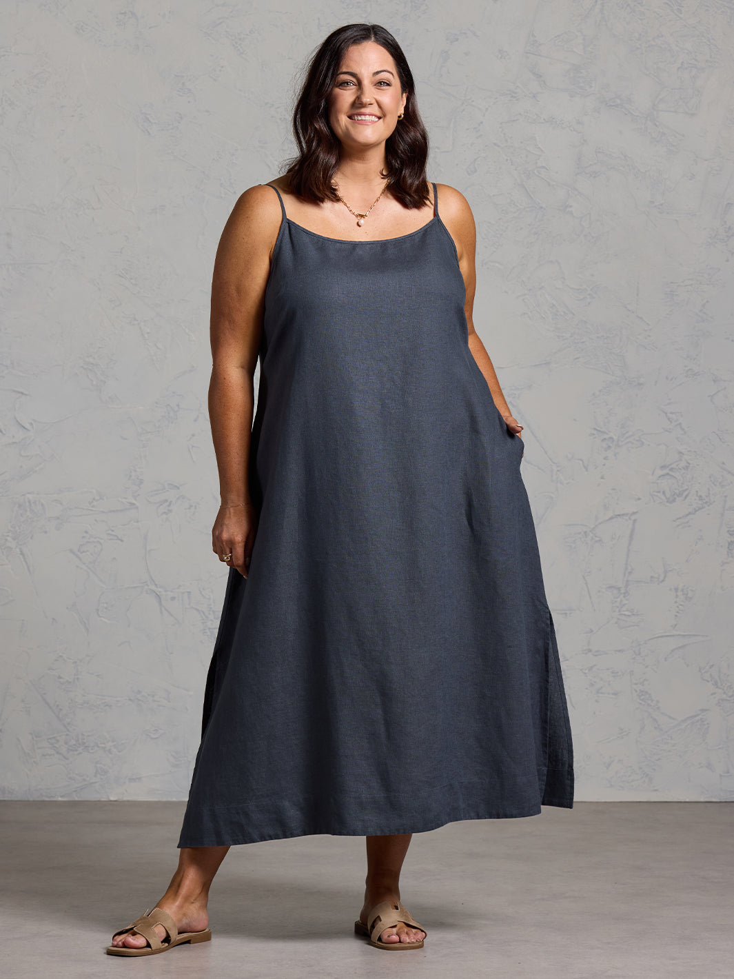 Peony French Linen Dress Charcoal