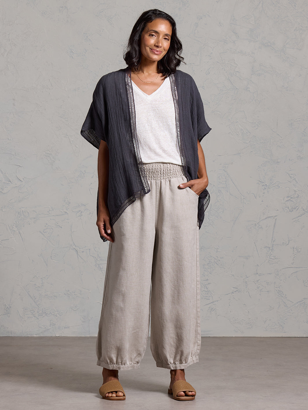 Rhea French Linen Kimono Charcoal