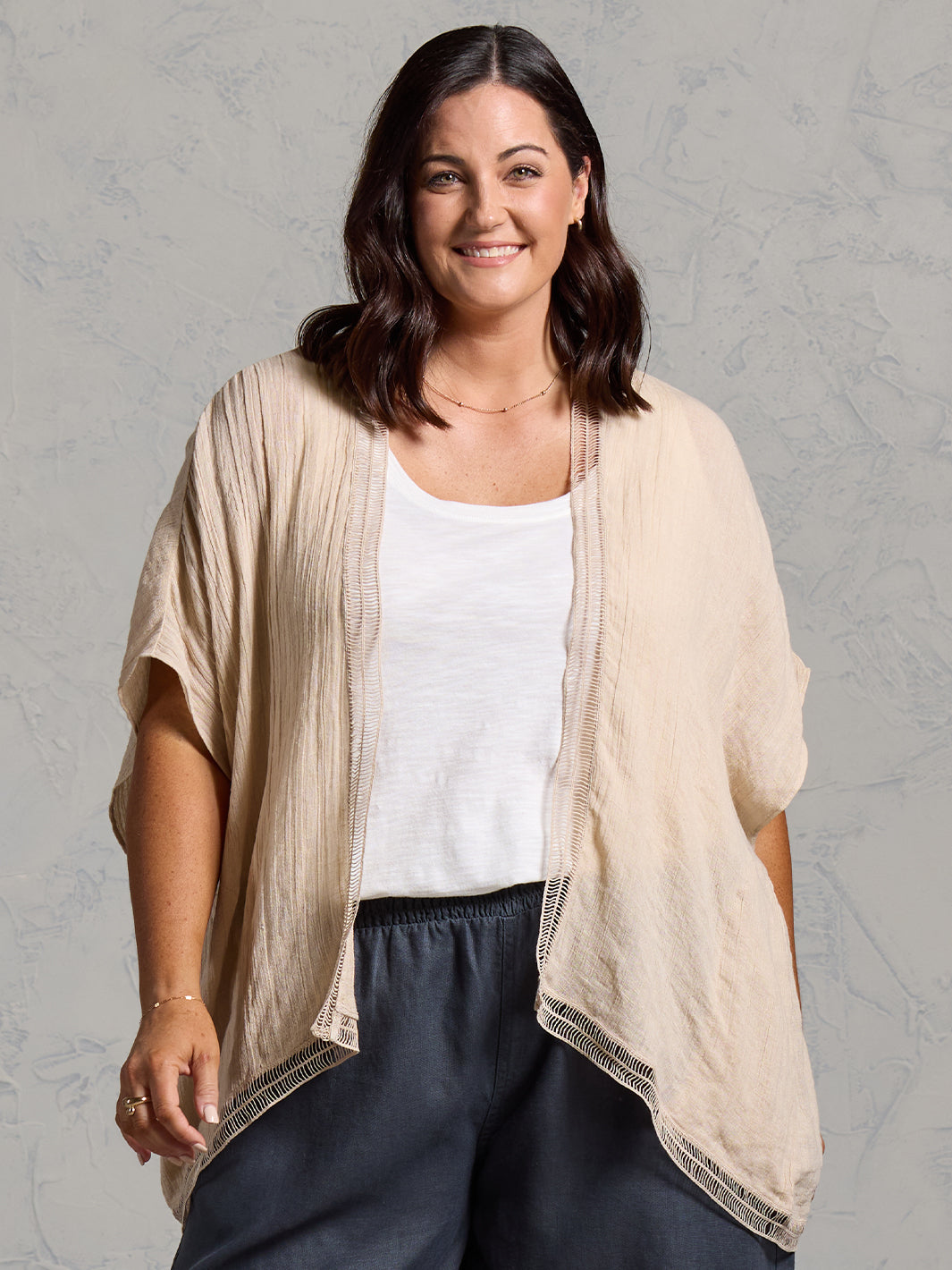 Rhea French Linen Kimono Stone