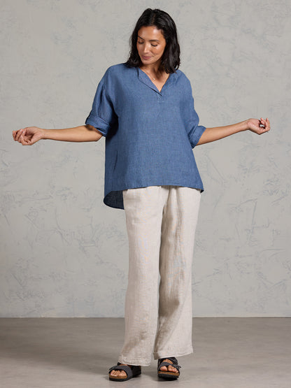 Arya French Linen Shirt Pacific Blue