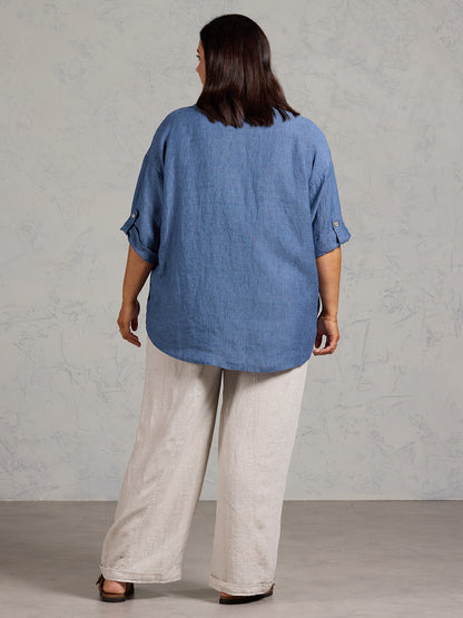 Arya French Linen Shirt Pacific Blue