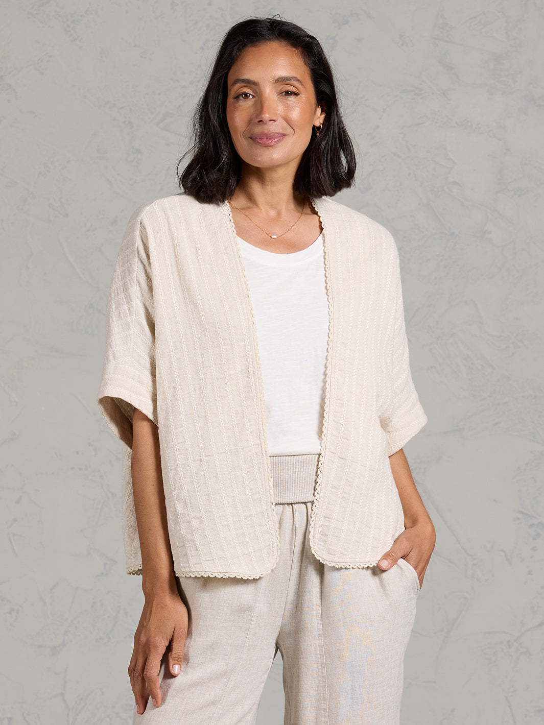 Laia Cotton Linen Kimono Oat Stripe