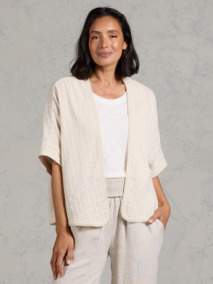 Laia Cotton Linen Kimono Oat Stripe