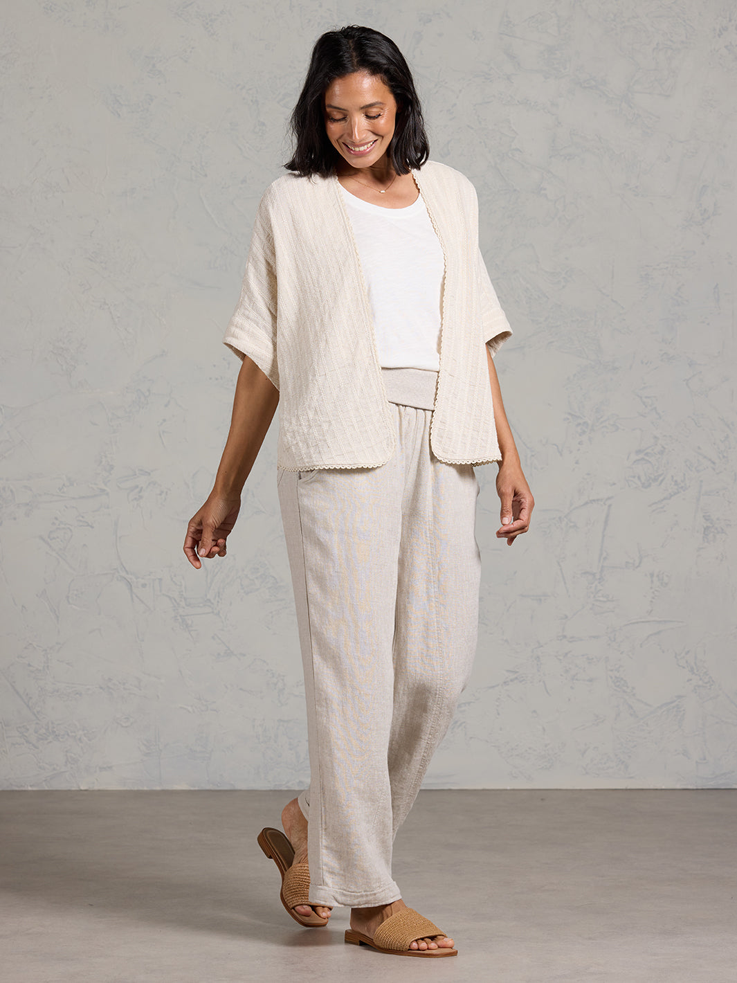 Laia Cotton Linen Kimono Oat Stripe
