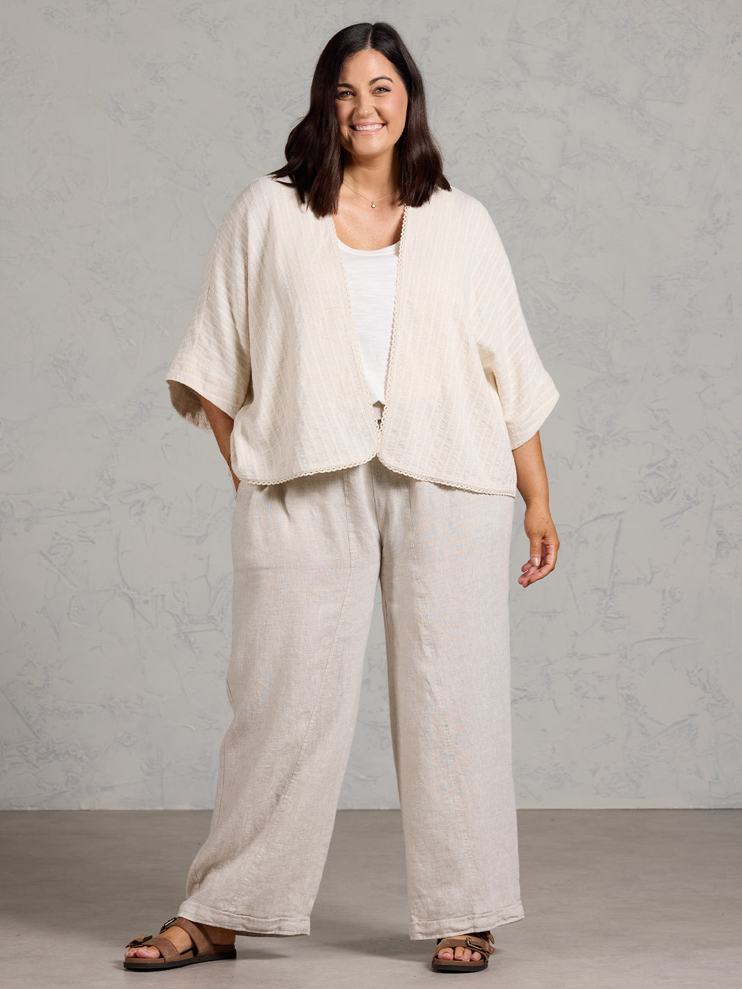 Laia Cotton Linen Kimono Oat Stripe