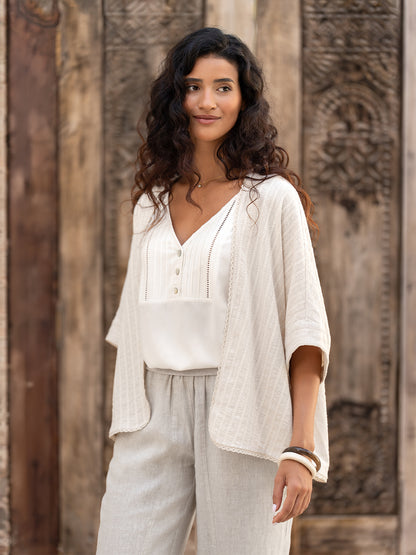 Laia Cotton Linen Kimono Oat Stripe