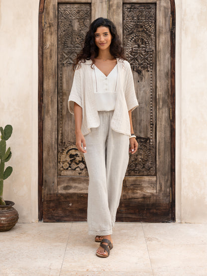 Laia Cotton Linen Kimono Oat Stripe