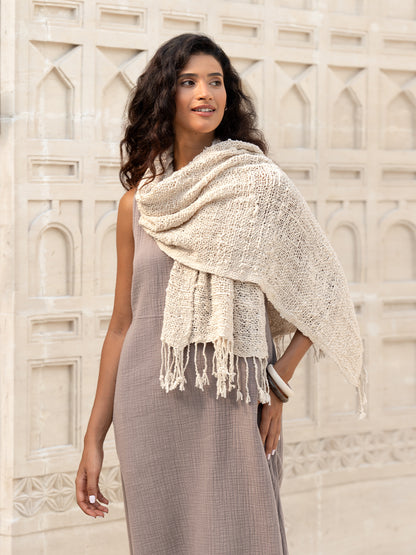 Lakshmi Cotton Scarf Ecru