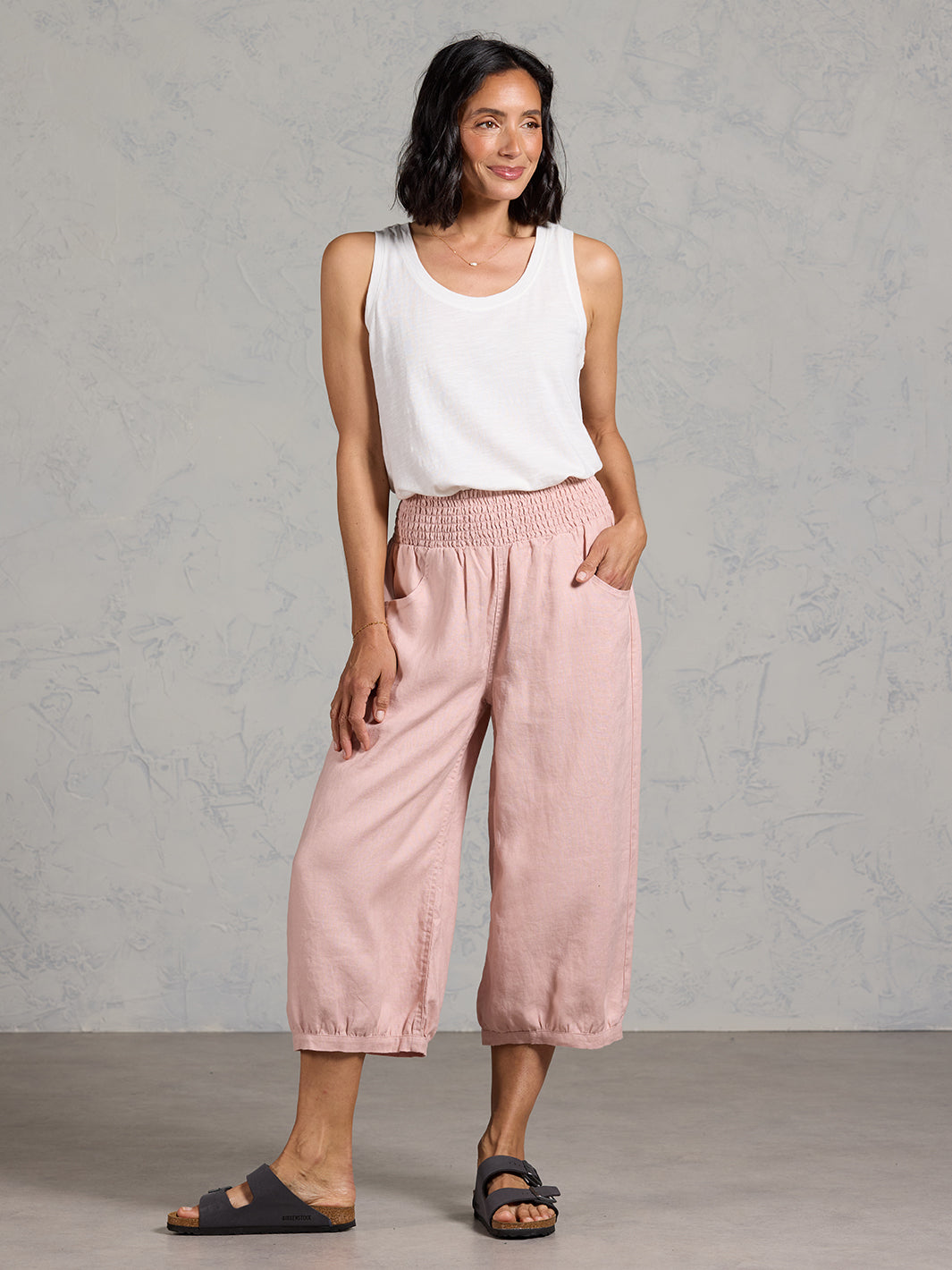 Marrakech French Linen Cropped Pants Dusty Pink