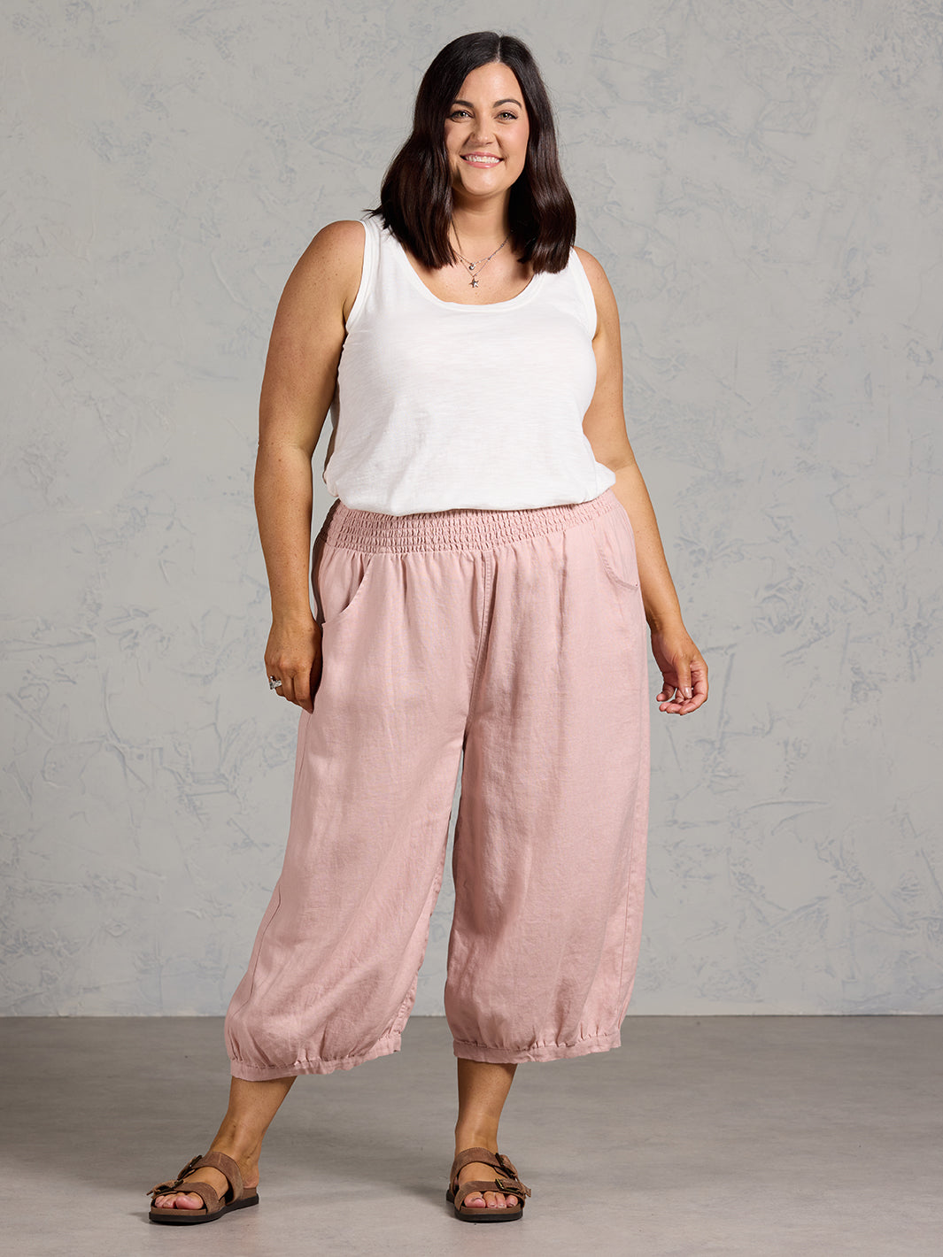 Marrakech French Linen Cropped Pants Dusty Pink