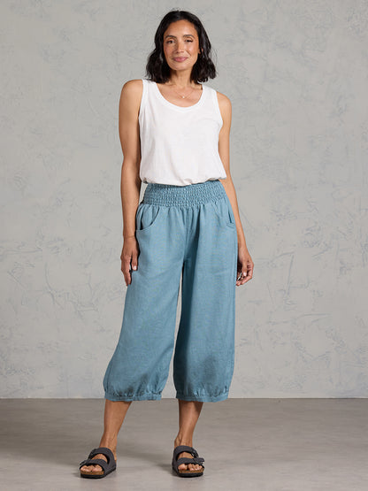 Marrakech French Linen Cropped Pants Tahiti Blue